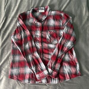 Maurices Red and Gray Plaid Women's Button Down Shirt
